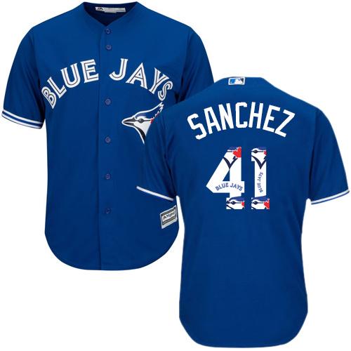 Blue Jays #41 Aaron Sanchez Blue Team Logo Fashion Stitched MLB Jersey